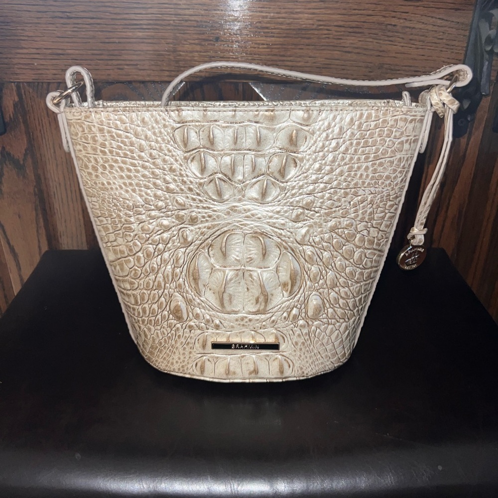 Brahmin Beige Croc-Embossed Crossbody Bag